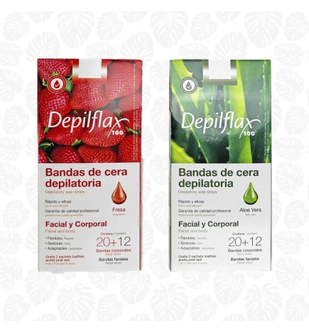 BANDAS DE CERA DEPILATORIA DEPILFLAX AT HOME FRESA Y ALOE VERA